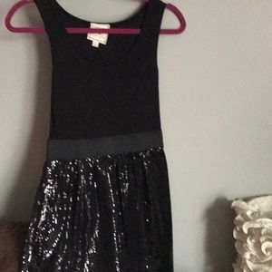 Pink rose sleeveless black dress